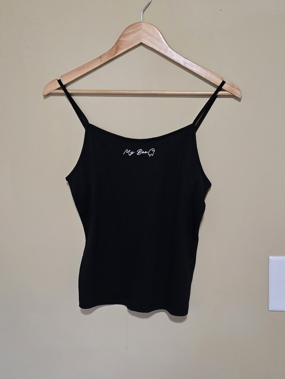 wild fable Black Spaghetti Strap Camisole with White Script